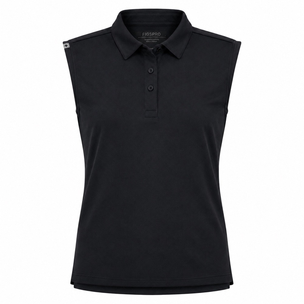 FIGS PRO Sleeveless Polo Top Black Athletic Performance Scrub Shirt medical Dr